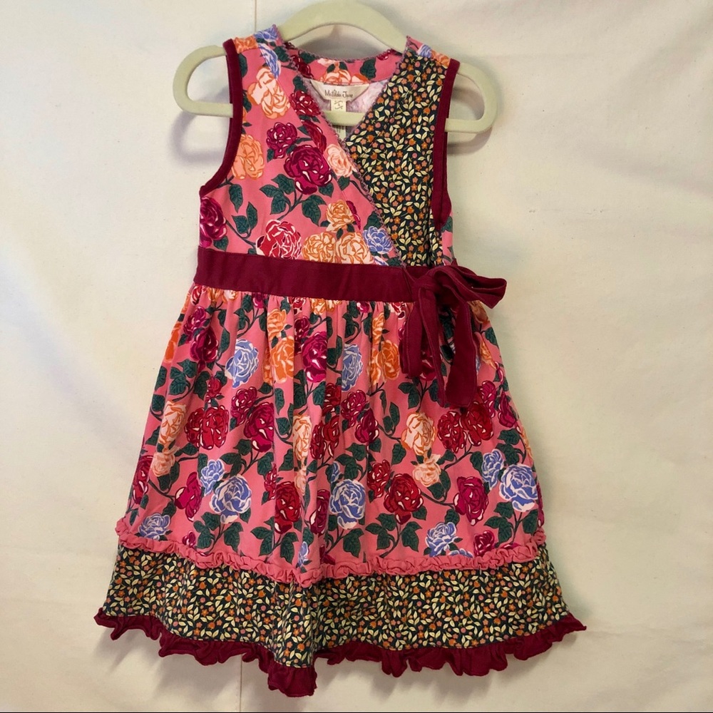 Beautiful Matilda Jane Jersey Knit Floral Dress - Pink Salmon Maroon - Size 4T